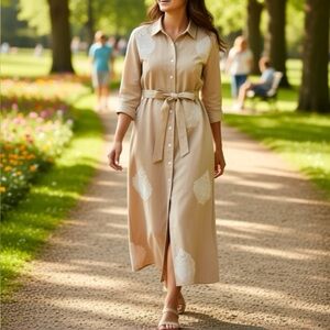 NWT ZARA MIDI BELTED BEAD EMBROIDERED LINEN Tie Shirt Dress limited edition